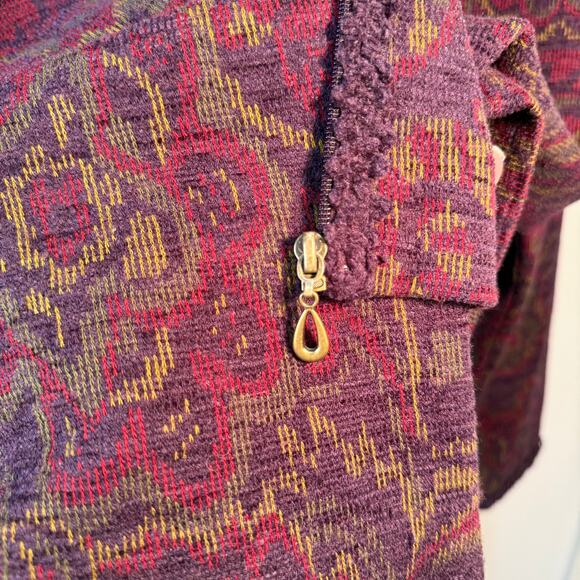 Koret Zip Front Tapestry Knit Jacket Purple Red Paisley Textured Vintage Chic - Picture 4 of 9